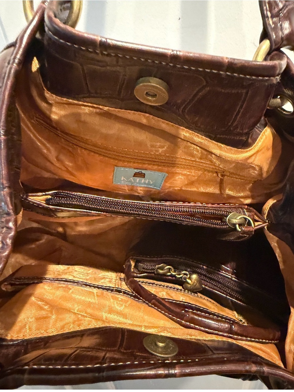 Vintage Y2K Kathy Van Zeeland Brown Croc Embossed Handbag Purse Charms NWT - Picture 4 of 4